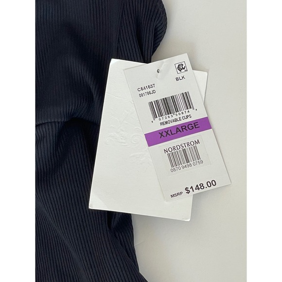 BECCA Black Fine Lines High Neck One Piece‎ Swimsuit Women's Size XL - Picture 2 of 8